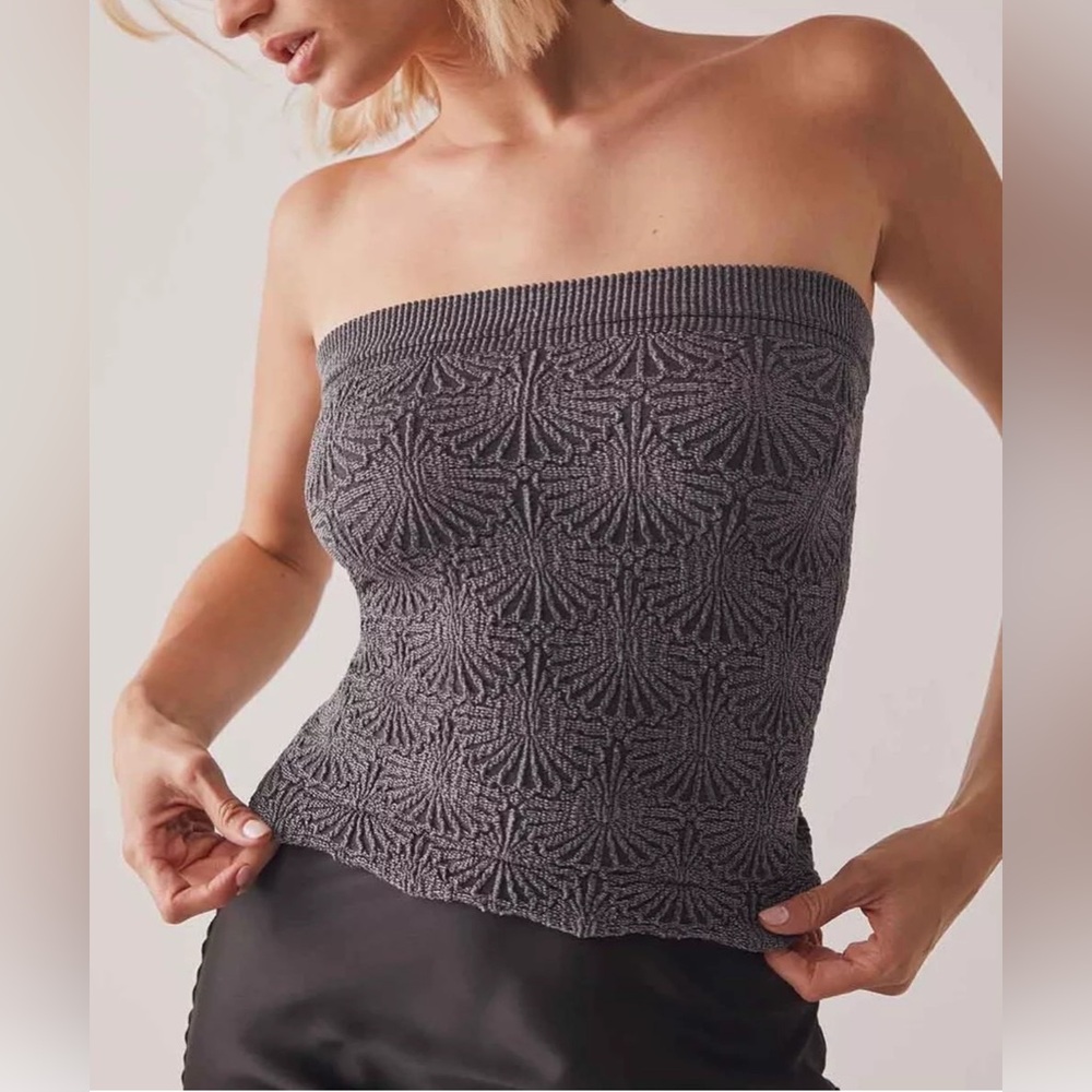 Free People Intimately Love Letter Tube Top Black Scallop Edge Women’s Size XS/S